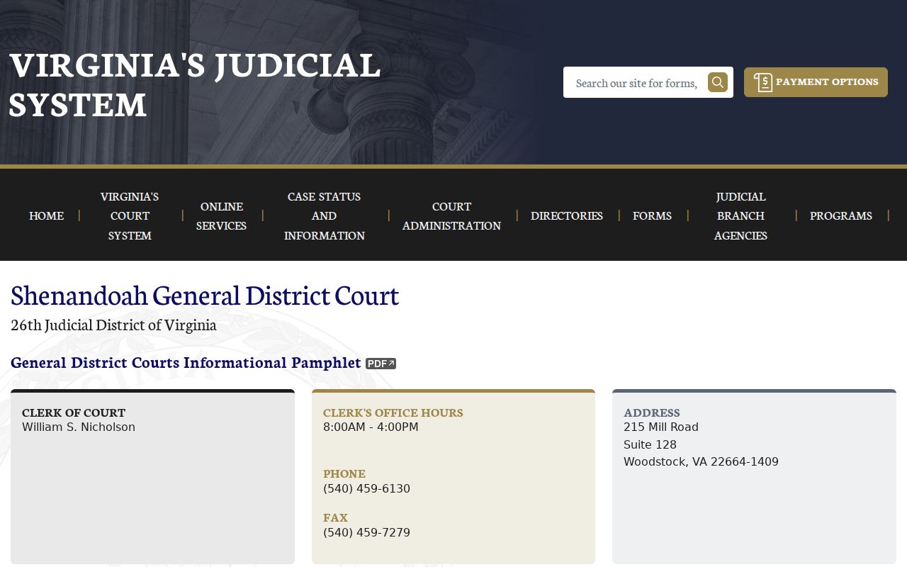 Shenandoah County traffic warrant records and General District Court schedule