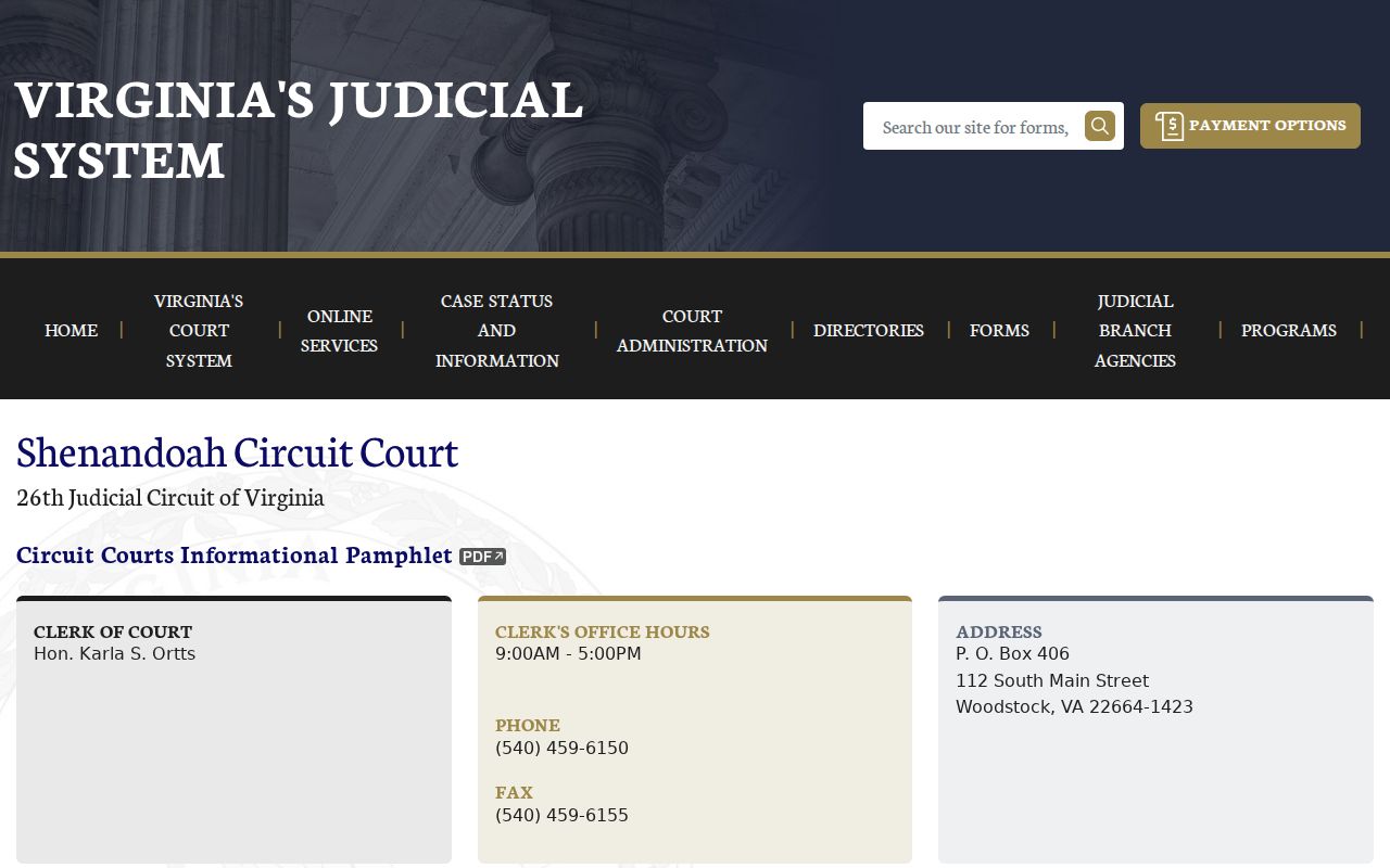 Shenandoah County arrest warrant court records at Circuit Court