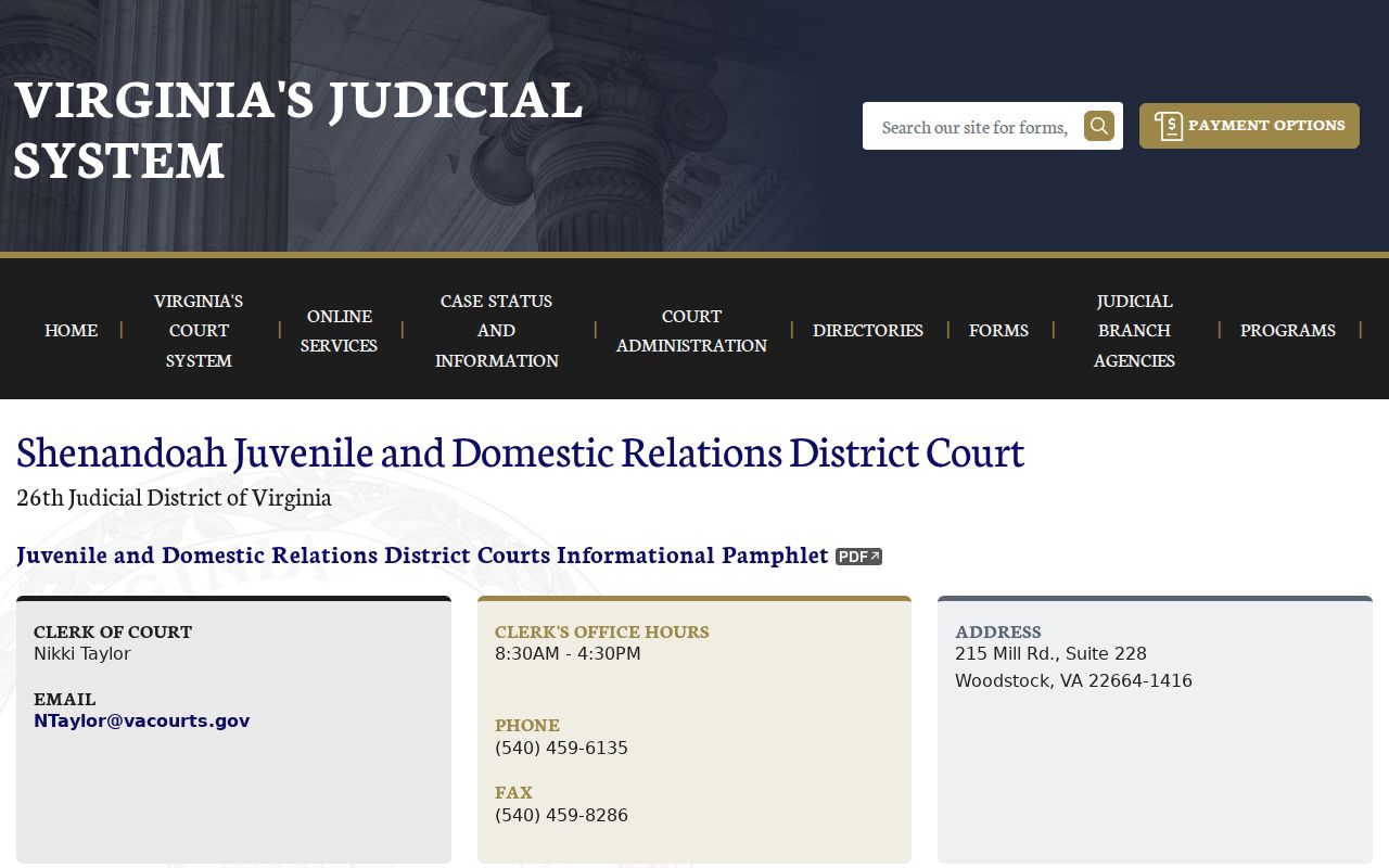 Shenandoah County warrant lookup route to Juvenile and Domestic Relations Court