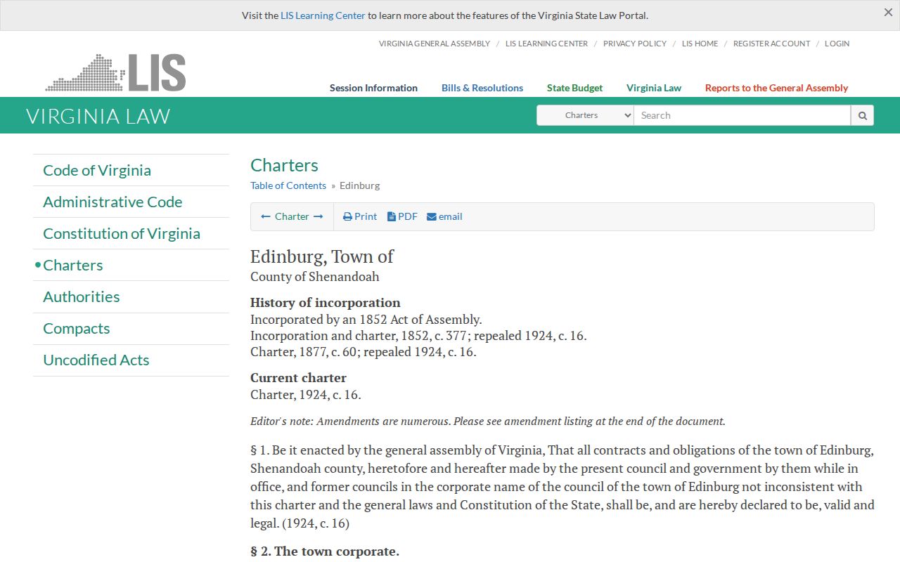 Edinburg warrant records and local government structure in the town charter